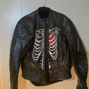 Skeleton Design Black Leather Jacket